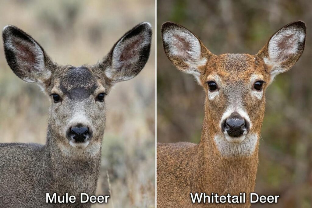 difference between a mule deer and whitetail