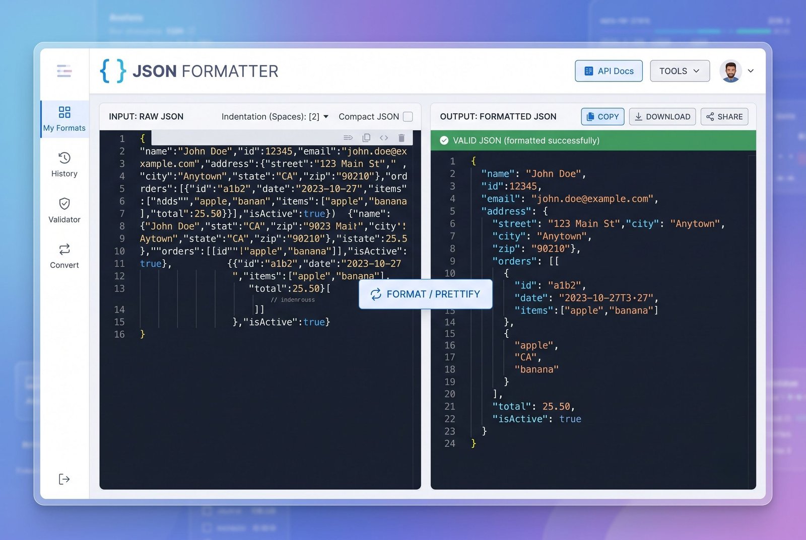 Free json formatter