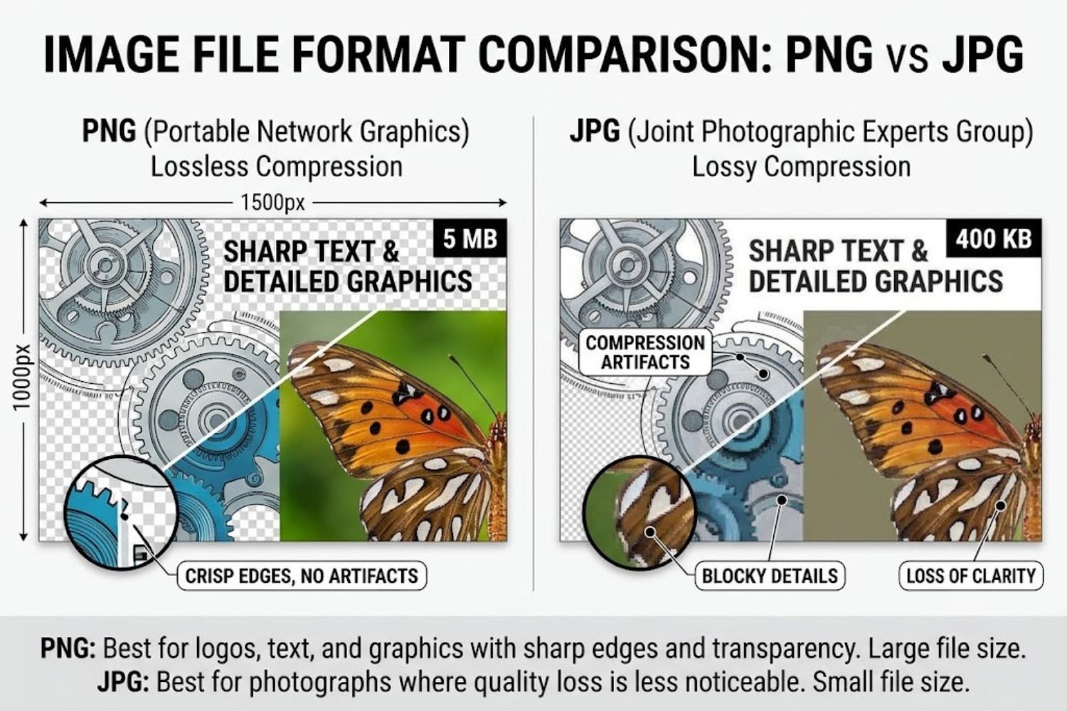 PNG photograph at 5MB vs JPG version at 400KB showing identical visual quality
